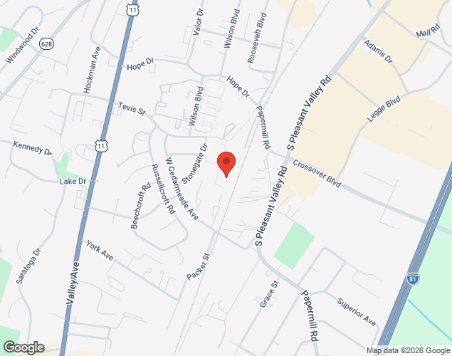 Map showing location at 100 West Cedarmeade Avenue, Winchester, VA