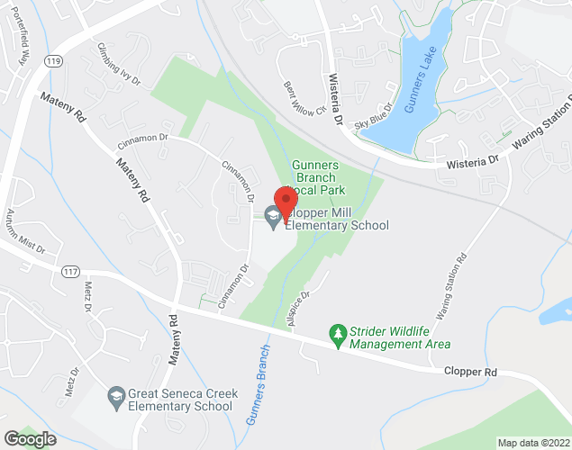 Map showing location at 18501 Cinnamon Dr., Germantown, MD