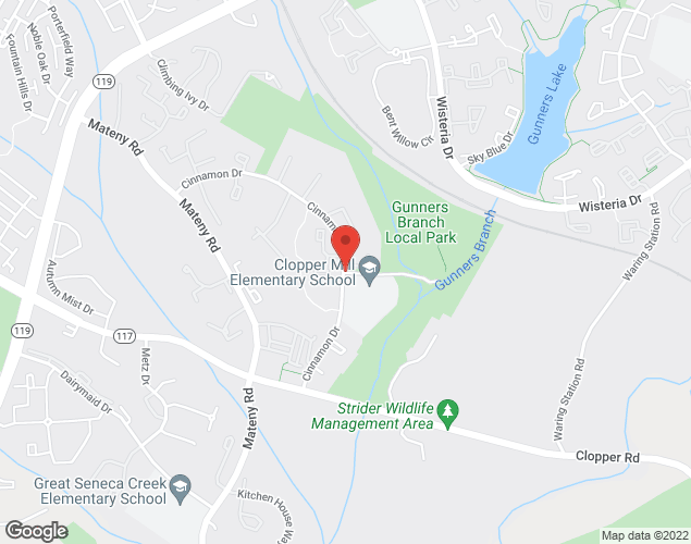 Map showing location at 18509 Cinnamon DR, Gaithersburg, MD