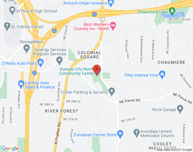 Map showing location at 3930 NE Antioch Rd, Kansas City, MO