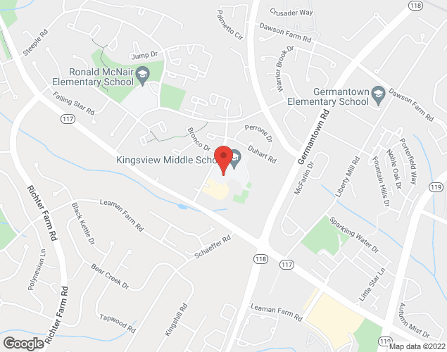 Map showing location at 18909 Kingsview Rd, Germantown, MD