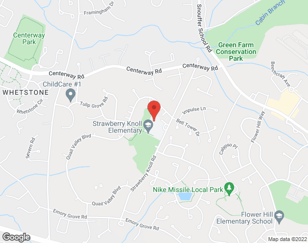 Map showing location at 18820 Strawberry Knoll Rd., Gaithersburg, MD