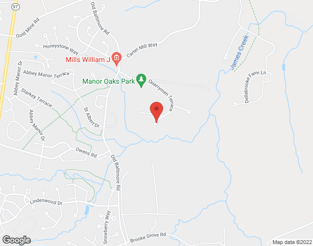 Map showing location at 18820 Quarrymen Terr., Olney, MD