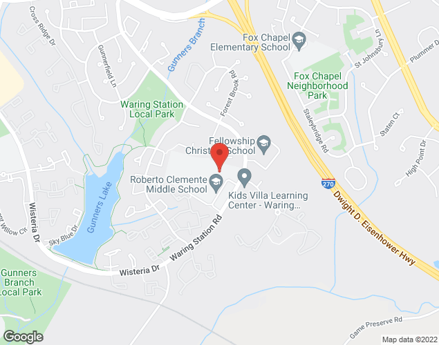 Map showing location at 18808 Waring Station Rd., Germantown, MD
