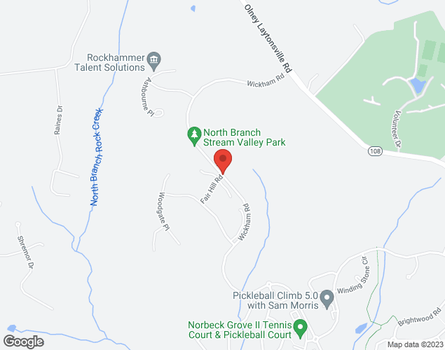 Map showing location at 18698 Wickham Road, Rockville, MD