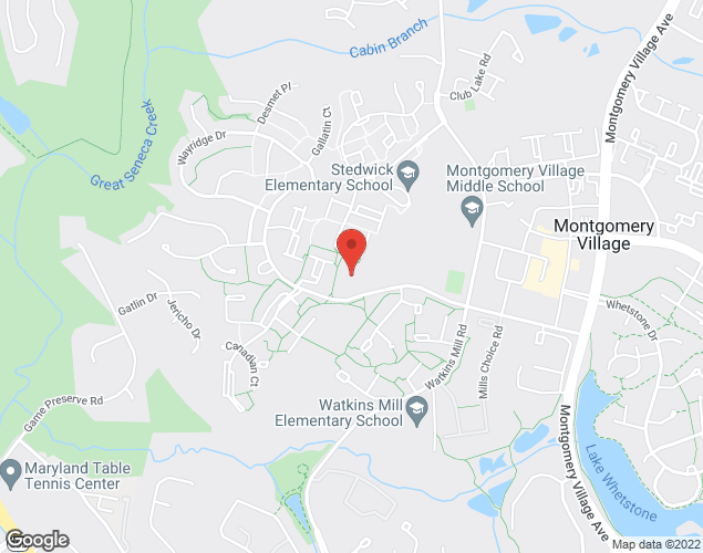 Map showing location at 10401 Stedwick Road, Montgomery Village, MD