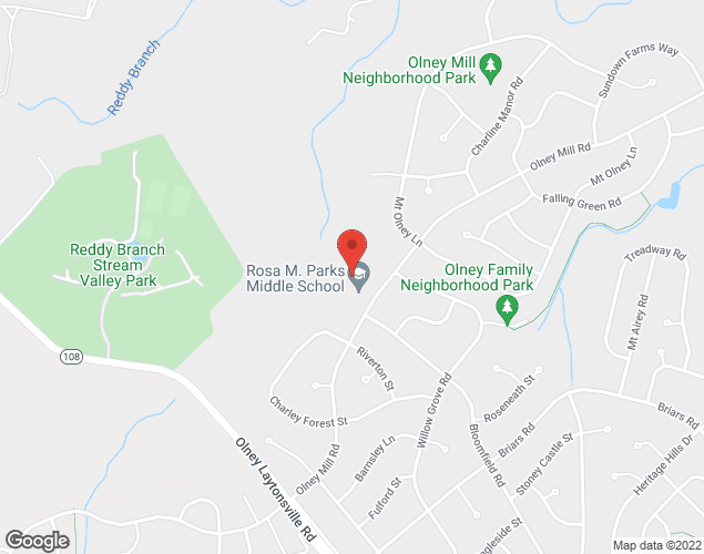 Map showing location at 19200 Olney Mill Rd., Olney, MD