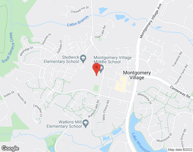 Map showing location at 19300 Watkins Mill Rd., Montgomery Village, MD