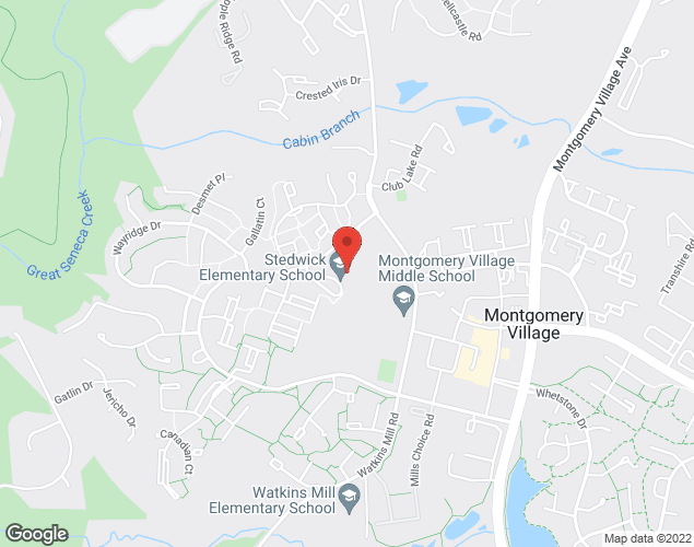 Map showing location at 10631 Stedwick Rd, Gaithersburg, MD