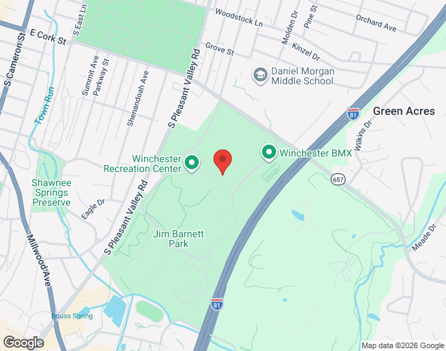 Map showing location at War Memorial Drive, Winchester, VA