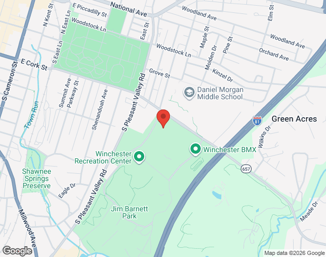 Map showing location at War Memorial Drive, Winchester, VA