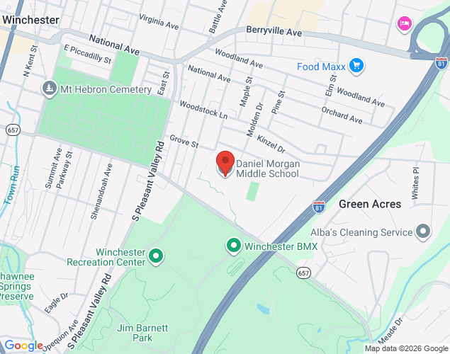 Map showing location at 48 South Purcell Avenue, Winchester, VA