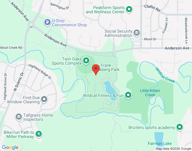 Map showing location at Twin Oaks Drive, Manhattan, KS