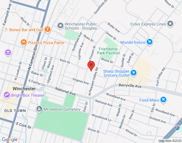 Map showing location at 550 Virginia Avenue, Winchester, VA