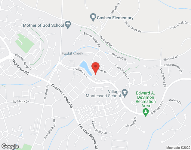 Map showing location at 8821 East Village Ave., Montgomery Village, MD