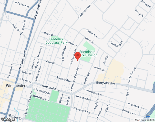 Map showing location at 550 Virginia Avenue, Winchester, VA