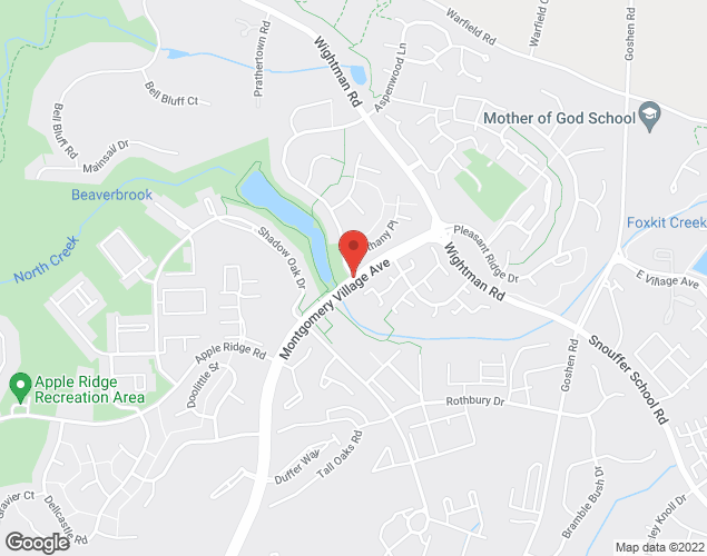 Map showing location at 20300 Aspenwood Lane, Montgomery Village, MD