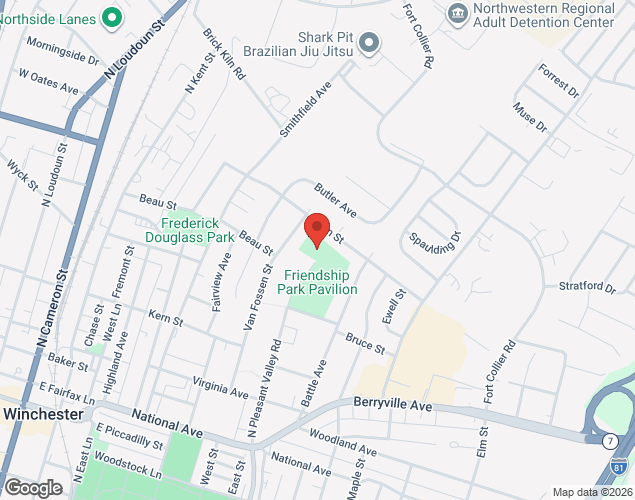 Map showing location at 623 North Pleasant Valley Road, Winchester, VA