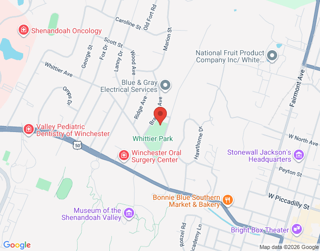 Map showing location at 900 Whittier Avenue, Winchester, VA