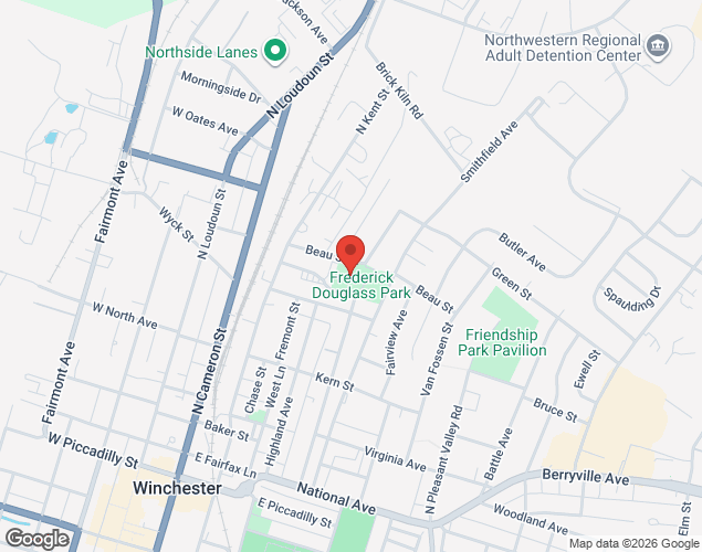 Map showing location at 598 North Kent Street, Winchester, VA