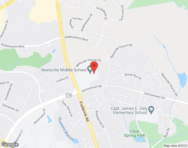 Map showing location at 11700 Neelsville Church Rd., Germantown, MD