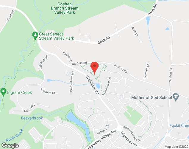 Map showing location at 9607 Wightman Rd., Gaithersburg, MD