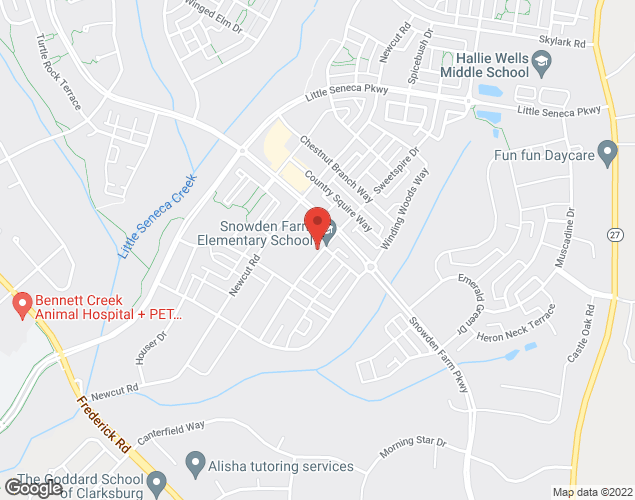 Map showing location at 22500 Sweetspire Dr., Clarksburg, MD