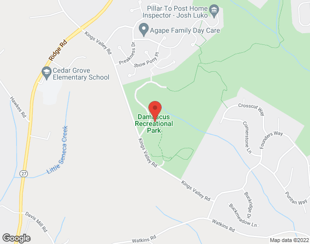 Map showing location at 23723 Kings Valley Rd., Damascus, MD