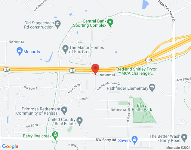 Map showing location at N.W. 88th St. & N. Hampton Road, Kansas City, MO