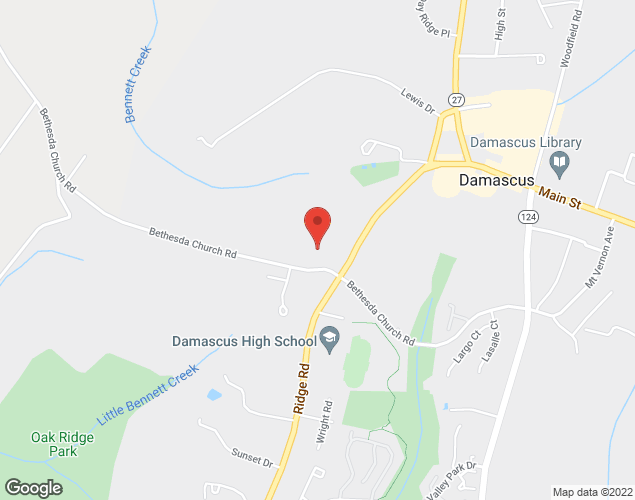 Map showing location at 10201 Bethesda Church Rd., Damascus, MD