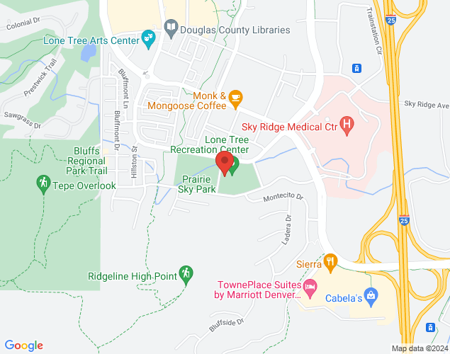 Map showing location at 10249 RidgeGate Circle, Lone Tree, CO