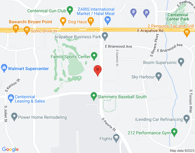 Map showing location at 6959 S Peoria St, Centennial, CO