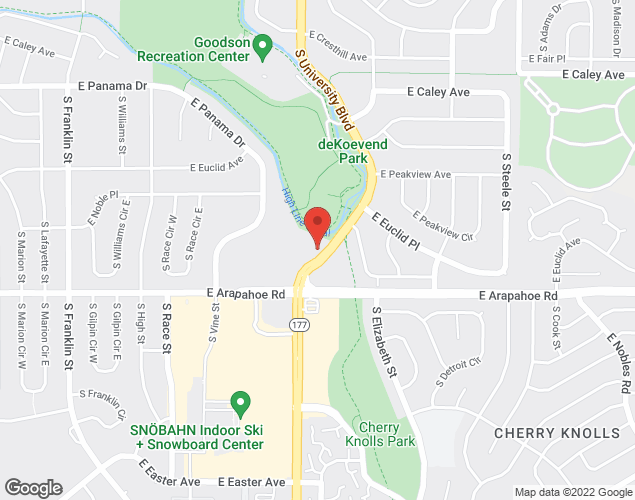 Map showing location at 6631 S. University Blvd., Centennial, CO