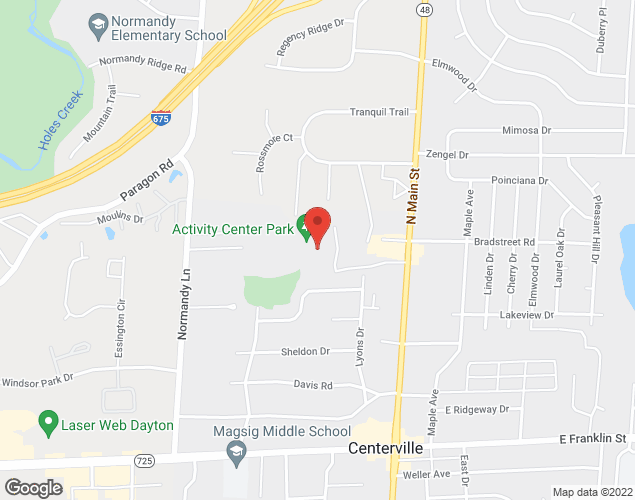 Map showing location at 221 N. Main St., Centerville, OH