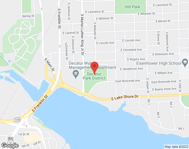 Map showing location at 620 E. Riverside Dr., Decatur, IL