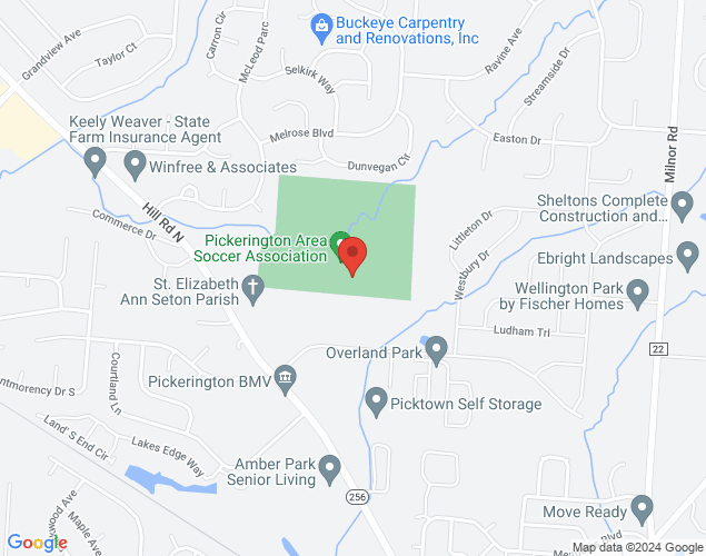Map showing location at 630 Hill Rd North, Pickerington, OH