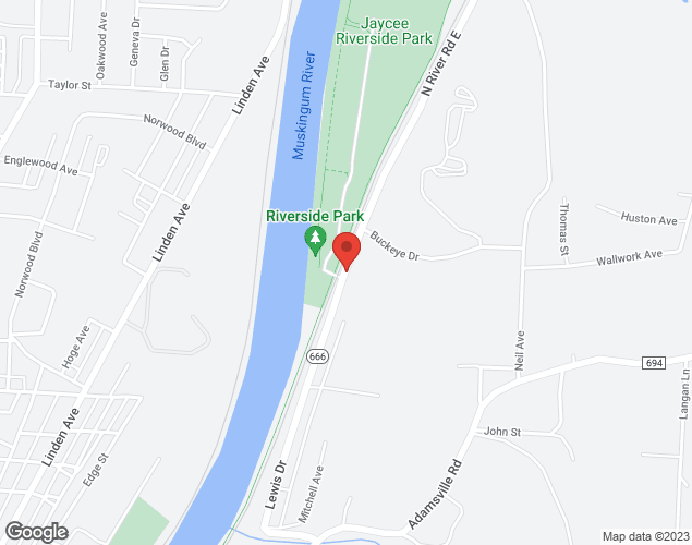 Map showing location at 2238 N. River Rd, Zanesville, OH
