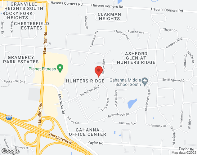 Map showing location at 341 Harrow Blvd., Gahanna, OH