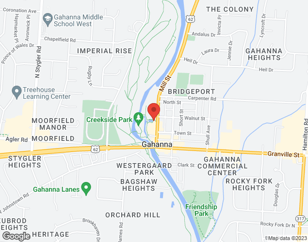 Map showing location at 117 Mill St, Gahanna, OH