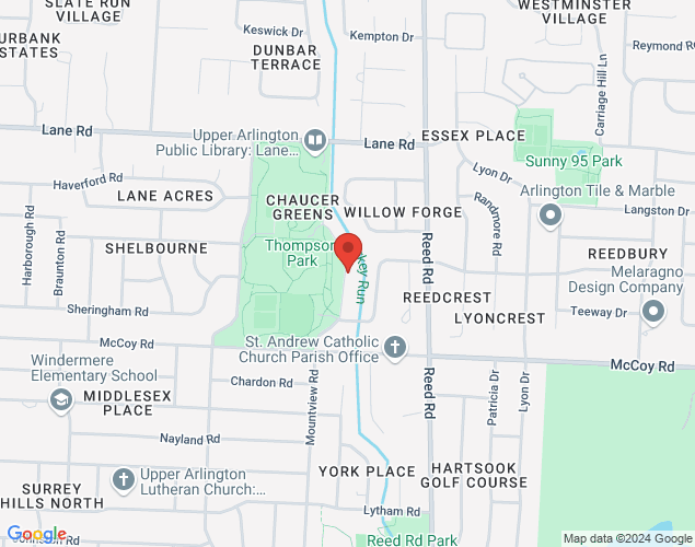 Map showing location at 4250 Mountview Road, Upper Arlington, OH