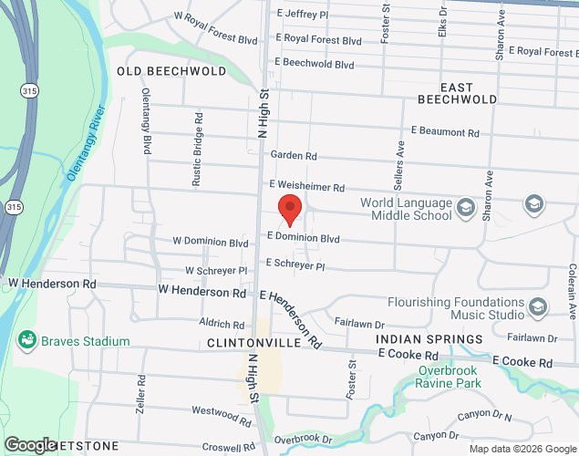 Map showing location at 40 East Dominion Blvd., Columbus, OH