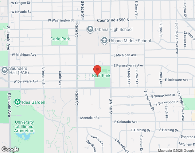 Map showing location at 1406 S. Broadway, Urbana, IL