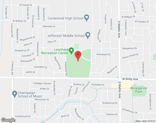 Map showing location at Centennial Park, Champaign, IL