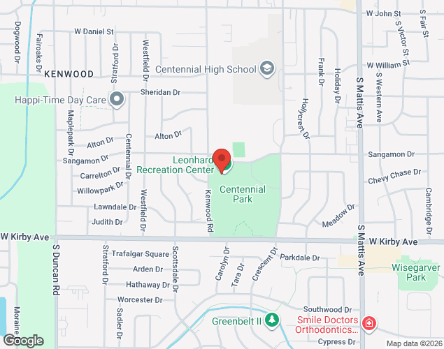 Map showing location at 2307 Sangamon Dr., Champaign, IL