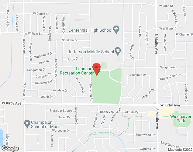 Map showing location at 2307 Sangamon Dr., Champaign, IL