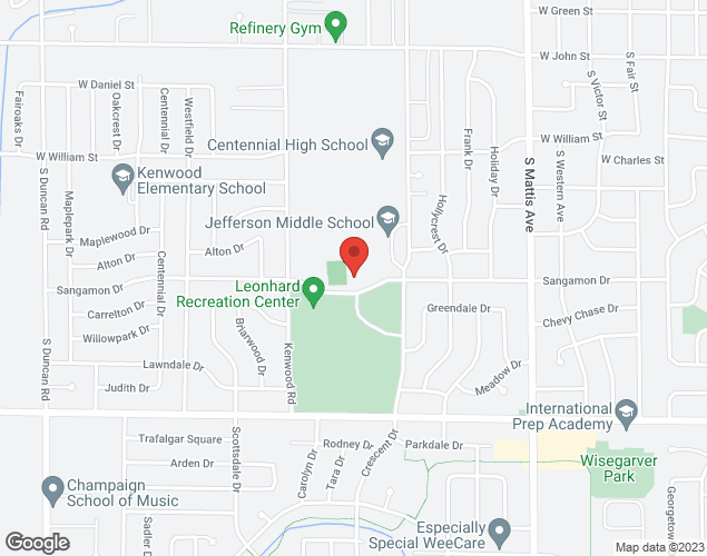 Map showing location at 2212 Sangamon Drive, Champaign, IL