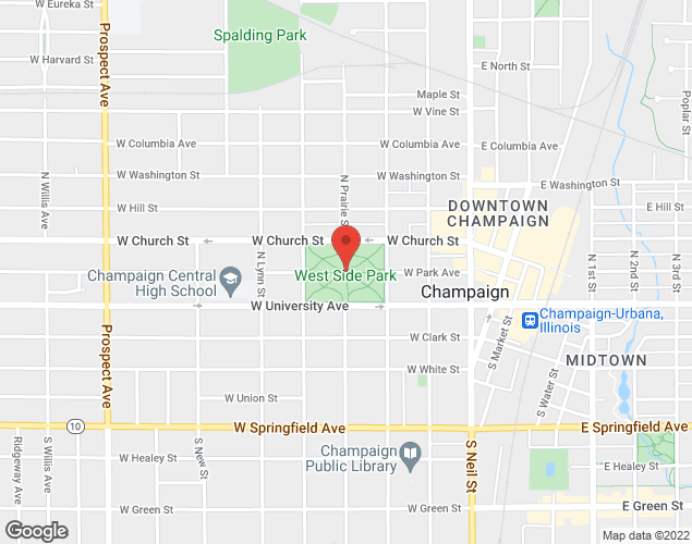 Map showing location at West Side Park, Champaign, IL