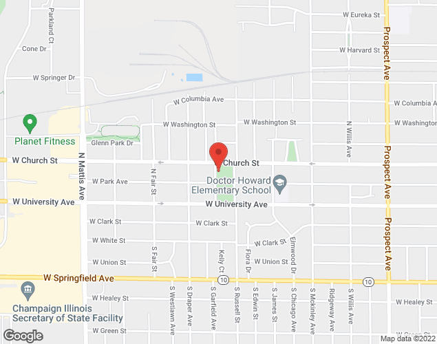 Map showing location at 1311 W. Church St., Champaign, IL