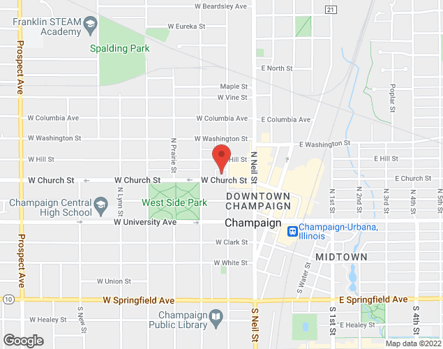 Map showing location at 301 N. Randolph St., Champaign, IL