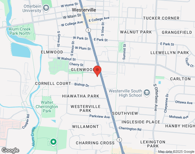 Map showing location at 119 W. Cumberland St, Hebron, OH